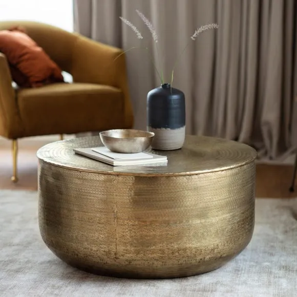 Coffee Table with Embossed Design - Gold, Metal image