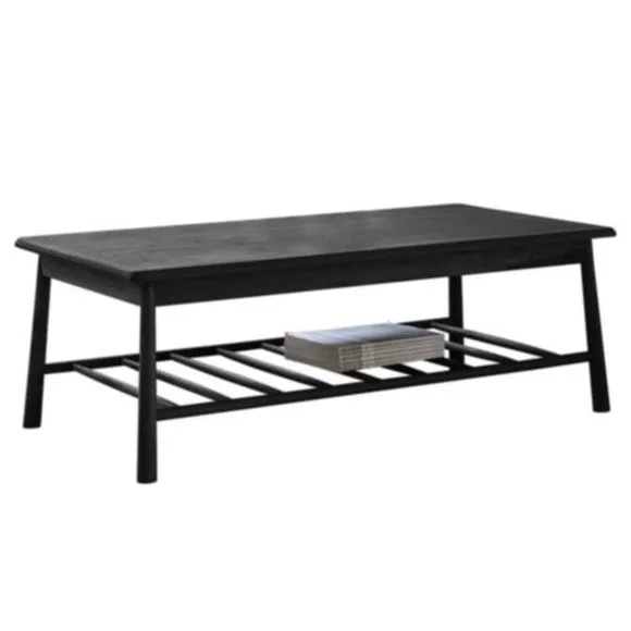 Coffee Table with Open Shelf - Black, Oak Wood
