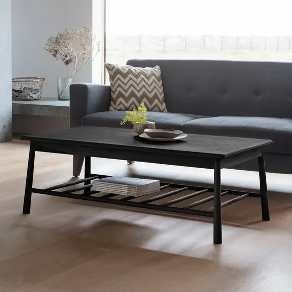 Coffee Table with Open Shelf - Black, Oak Wood image