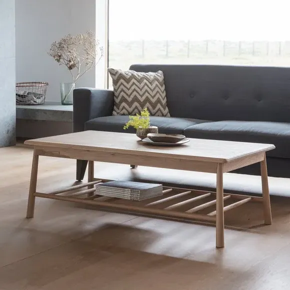 Coffee Table with Open Shelf - Natural, Oak Wood
