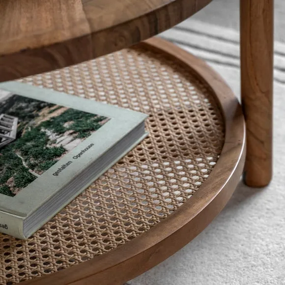 Coffee Table with Rattan Shelf - Natural, Mango Wood