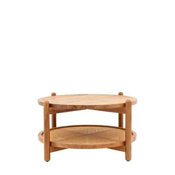 Coffee Table with Rattan Shelf - Natural, Mango Wood