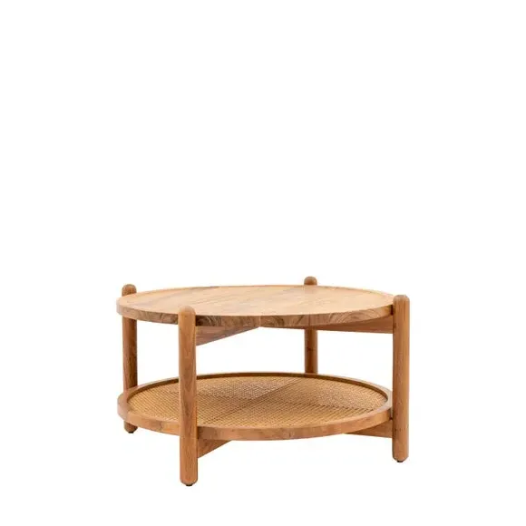 Coffee Table with Rattan Shelf - Natural, Mango Wood
