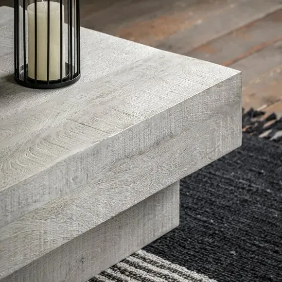 Coffee Table with Stepped Design - White, Mango