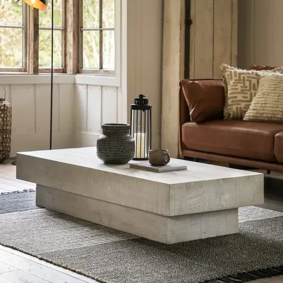 Coffee Table with Stepped Design - White, Mango