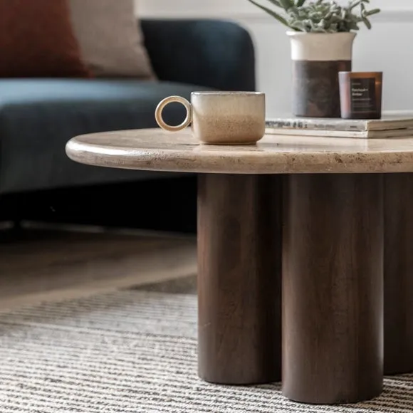Coffee Table with Stone Top - Brown, Mango Wood