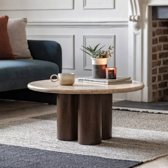 Coffee Table with Stone Top - Brown, Mango Wood image