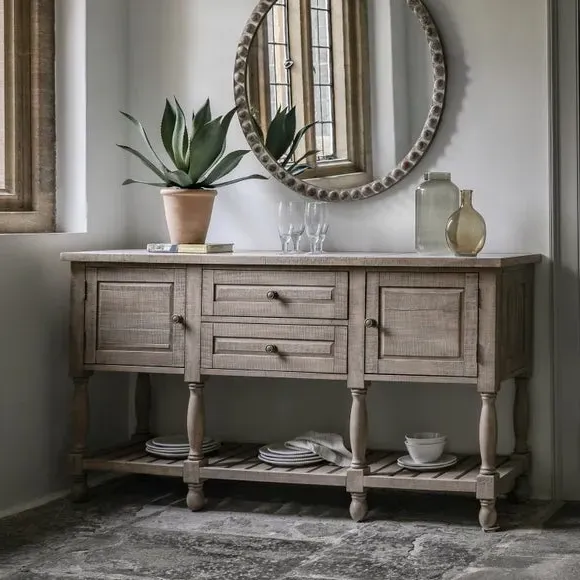 Compact Sideboard with Marble Top - Natural, Pine image