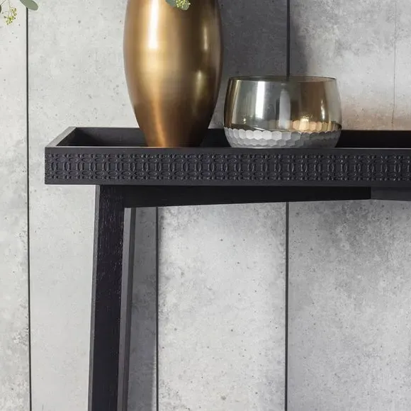 Console Table with Fretwork - Black, Mango Wood
