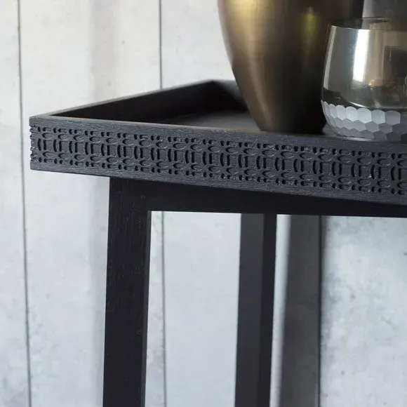 Console Table with Fretwork - Black, Mango Wood