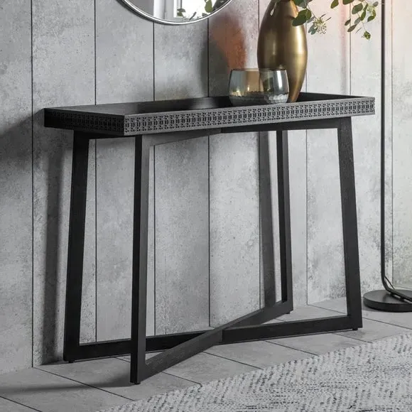 Console Table with Fretwork - Black, Mango Wood image