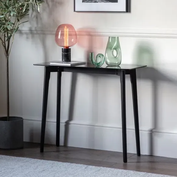 Console Table with Glass Top - Black, Oak image