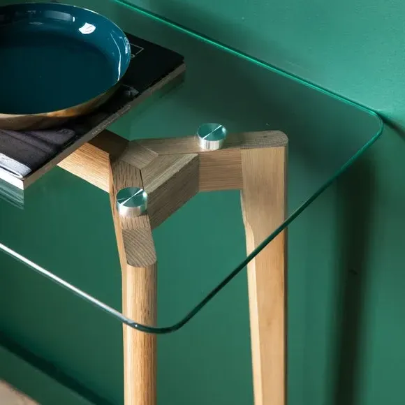 Console Table with Glass Top - Light Wood, Oak