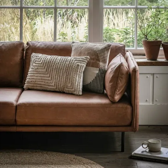 Contemporary Sofa with Metal Legs - Brown, Leather