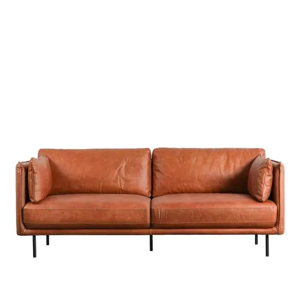 Contemporary Sofa with Metal Legs - Brown, Leather