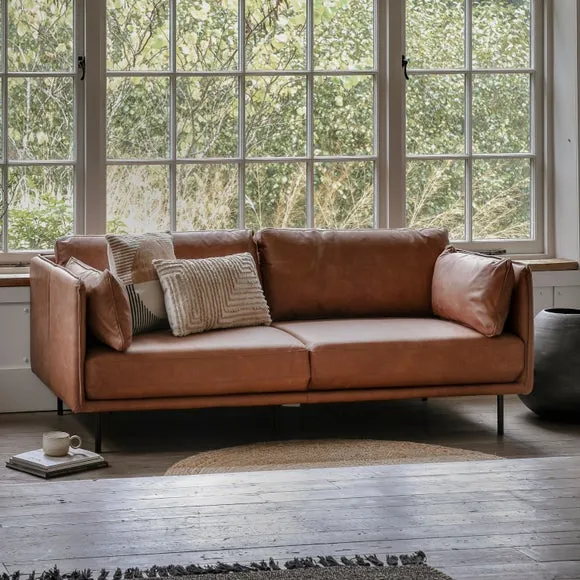 Contemporary Sofa with Metal Legs - Brown, Leather