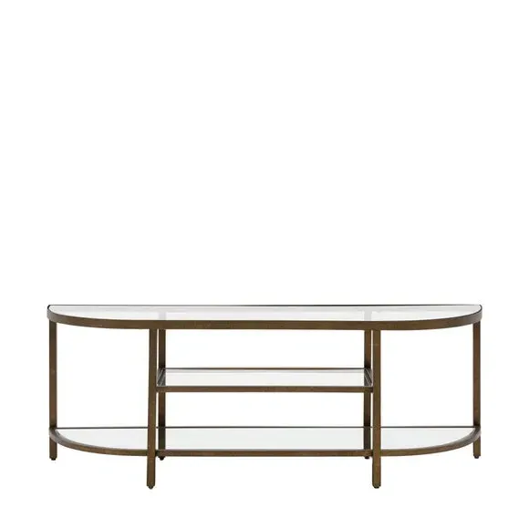 Curved Media Unit with Glass Shelves - Bronze