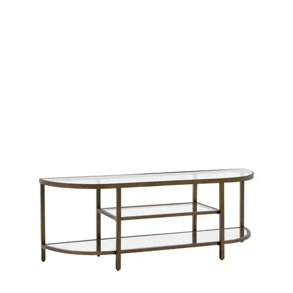 Curved Media Unit with Glass Shelves - Bronze