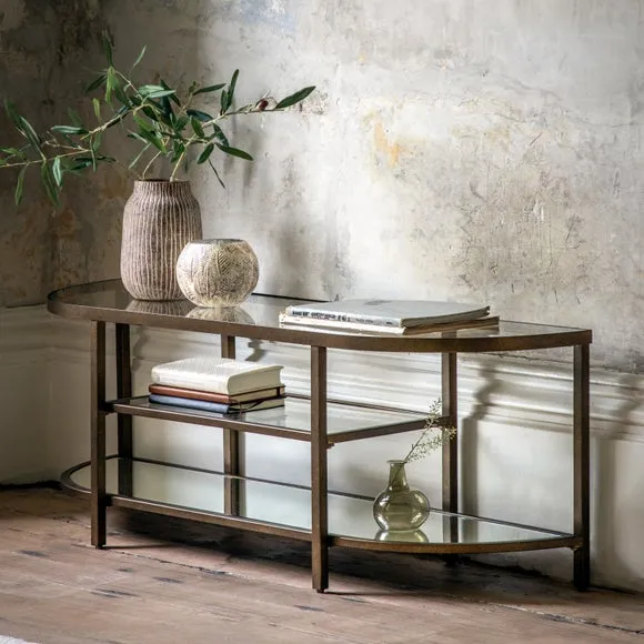 Curved Media Unit with Glass Shelves - Bronze image