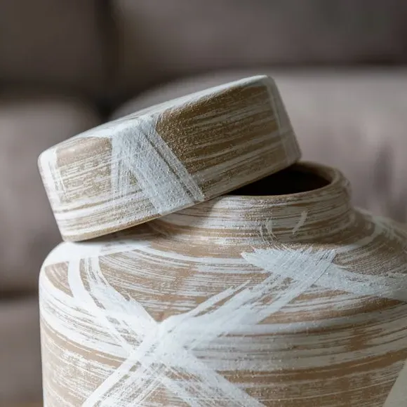 Cylindrical Ginger Jar with Lid - Brown, Stoneware