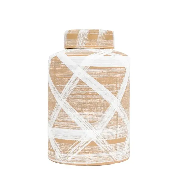 Cylindrical Ginger Jar with Lid - Brown, Stoneware