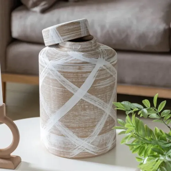 Cylindrical Ginger Jar with Lid - Brown, Stoneware