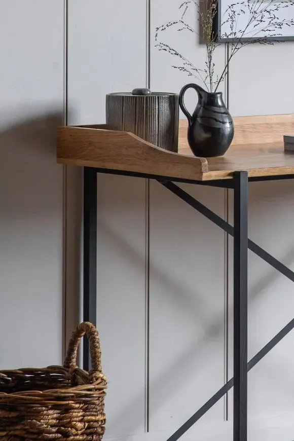 Desk with Metal Frame - Light Wood, Oak Veneer