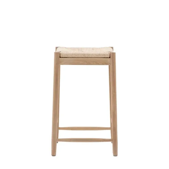 Dining Stool with Woven Seat - Natural, Oak