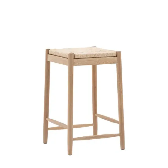 Dining Stool with Woven Seat - Natural, Oak