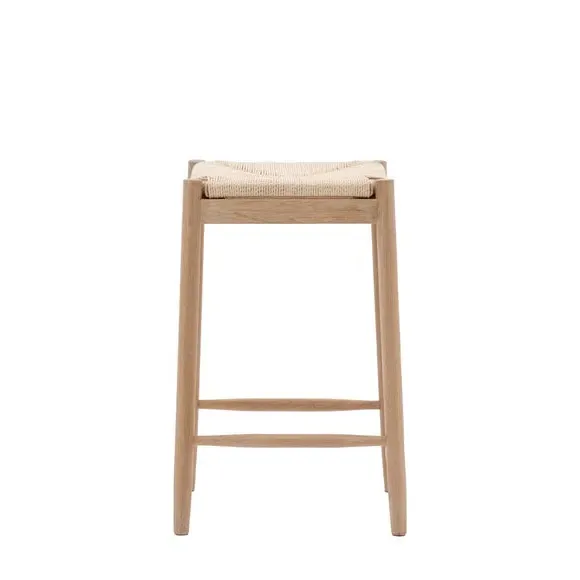 Dining Stool with Woven Seat - Natural, Oak