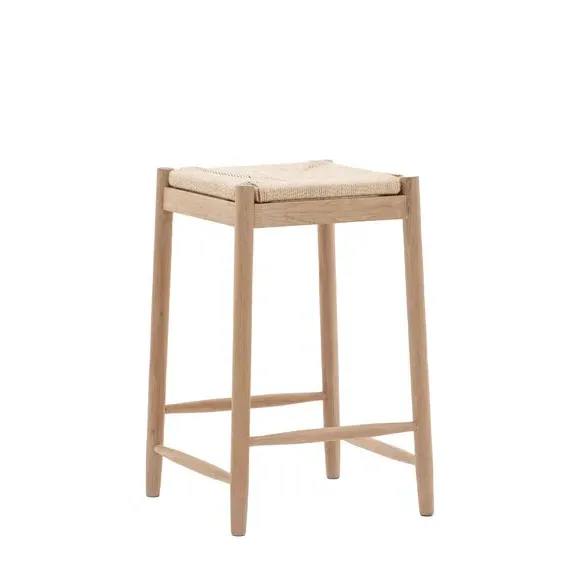 Dining Stool with Woven Seat - Natural, Oak