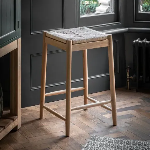 Dining Stool with Woven Seat - Natural, Oak image