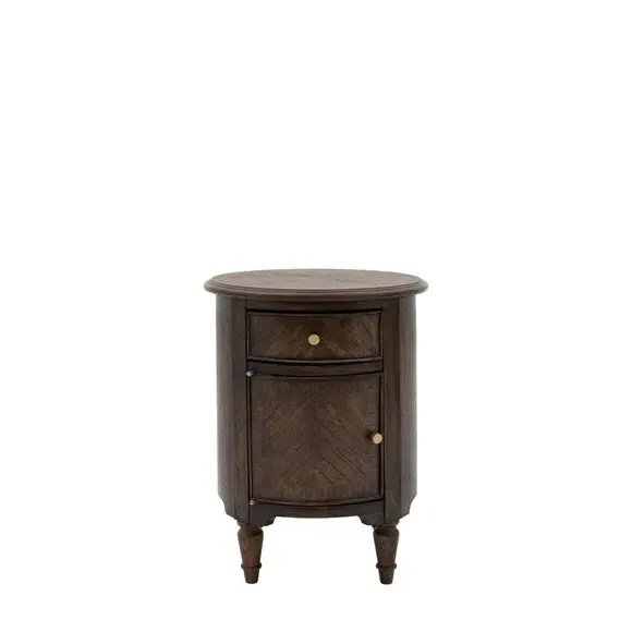 Drum Side Table with Storage - Brown, Mindy Wood