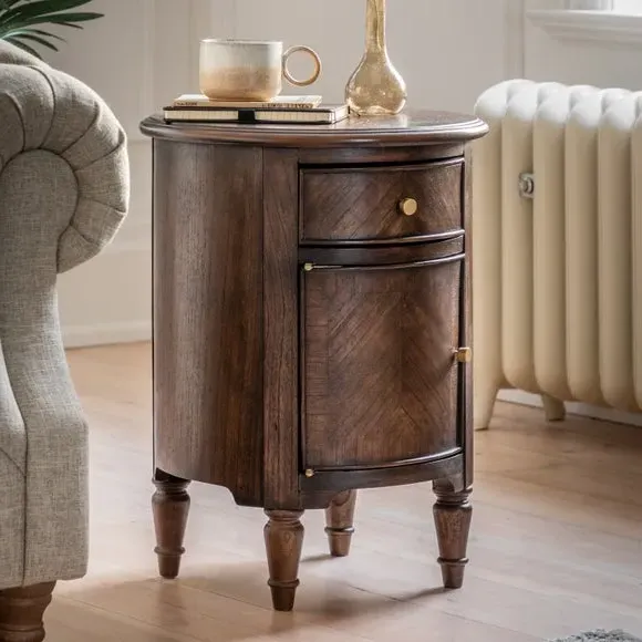 Drum Side Table with Storage - Brown, Mindy Wood image