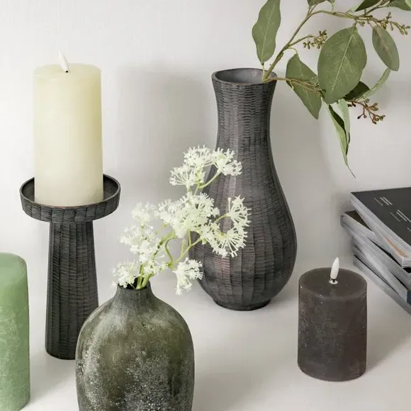 Fluted Vase with Flowing Shape - Grey, Metal