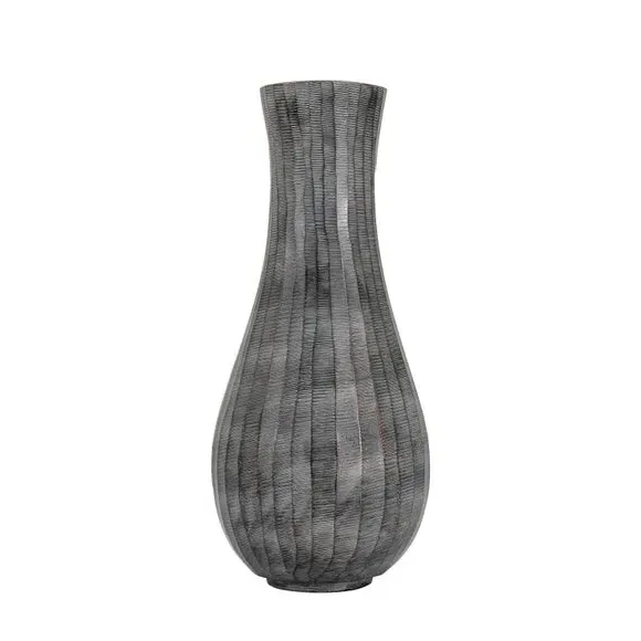 Fluted Vase with Flowing Shape - Grey, Metal image