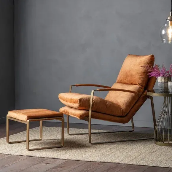 Footstool with Curved Legs - Ochre, Metal