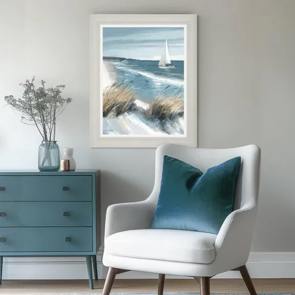 Framed Canvas Print - Blue, Coastal Theme image