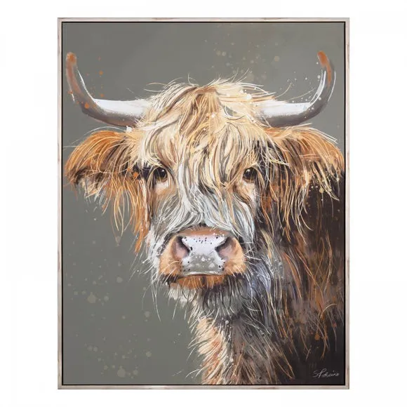 Framed Canvas Print - Highland Cow, Brown