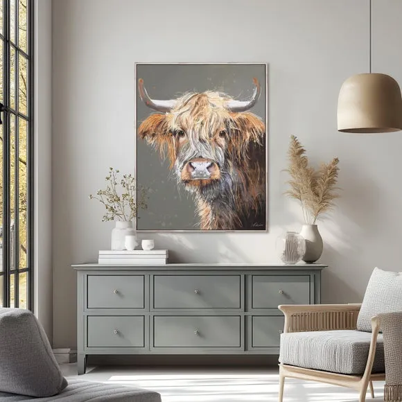 Framed Canvas Print - Highland Cow, Brown image
