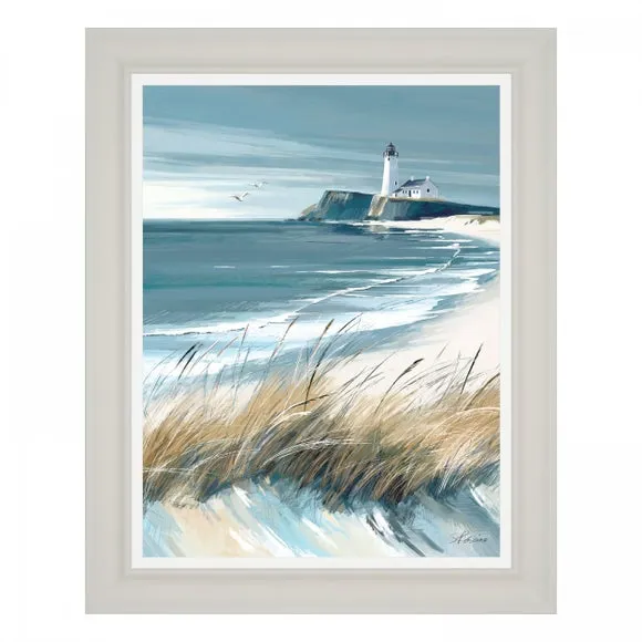 Framed Canvas Wall Art - Blue, Coastal Design