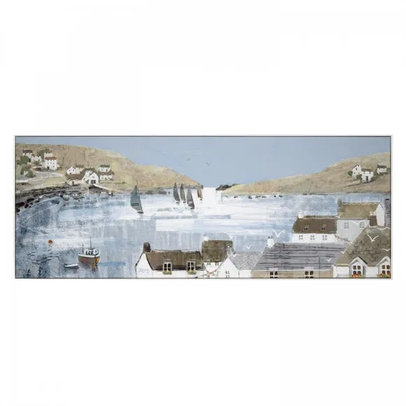 Framed Canvas Wall Art - Blue, Coastal Scene