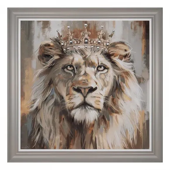 Framed Canvas Wall Art - Lion Portrait, Natural