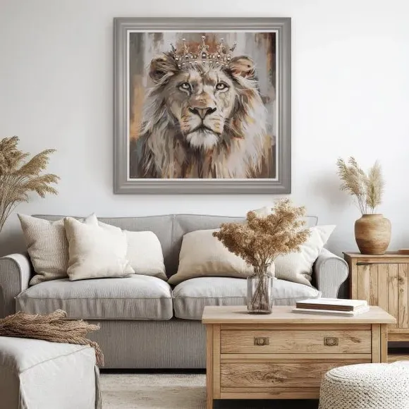 Framed Canvas Wall Art - Lion Portrait, Natural image