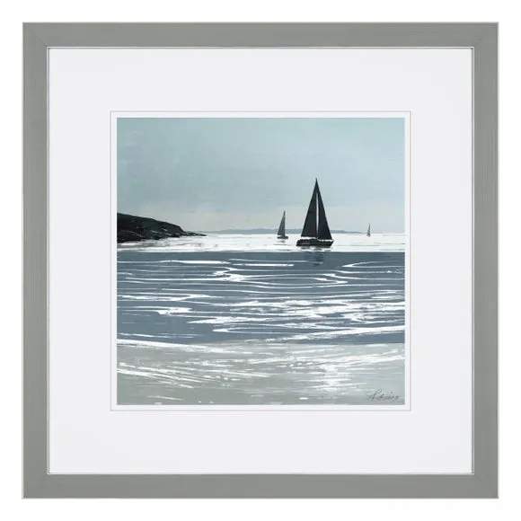 Framed Print Seascape with Sailboats - Blue