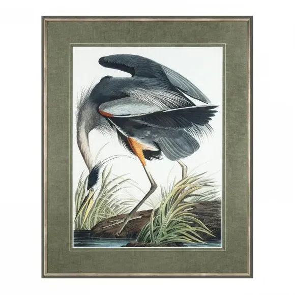 Framed Print with Mount - Blue, Vintage Style