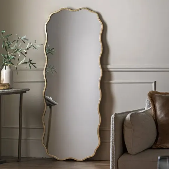Full Length Leaner Mirror Wavy Frame - Gold image