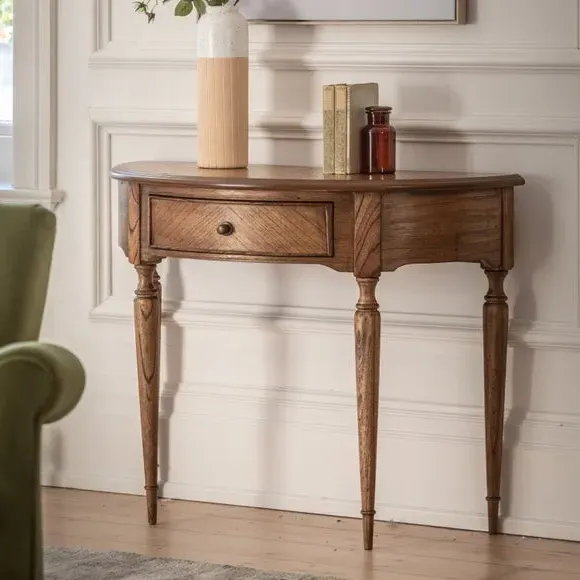 Half-Moon Console Table with Drawer - Brown, Wood