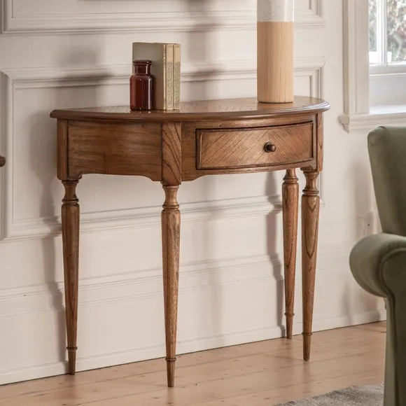 Half-Moon Console Table with Drawer - Brown, Wood image