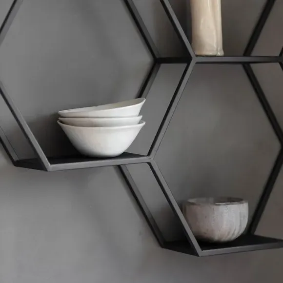 Hexagonal Wall Storage Unit - Black, Metal